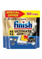 Finish Ultimate Plus All-in-1 Powerball Dishwasher Tablets Lemon 45 Tablets Pack of 2