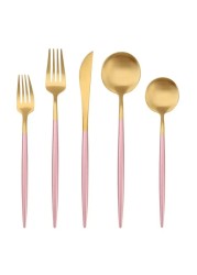 MAAC Home Radiant Pink and Gold Cutlery Assortment - Set of 10 Luxurious Elegant Durable and Classic Premium Design Cutlery Set Perfect for everyday use, and get together, restaurant, banquet