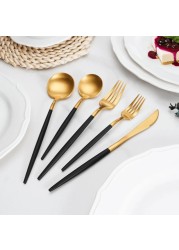MAAC Home Premium Black and Gold Dining Collection - Set of 30 Luxurious Elegant Durable and Classic Premium Design Cutlery Set Perfect for everyday use, and get together, restaurant, banquet