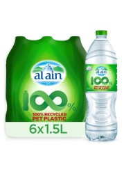 Al Ain Low Sodium Drinking Water Recycled Pet Plastic Bottle 1.5L Pack of 6