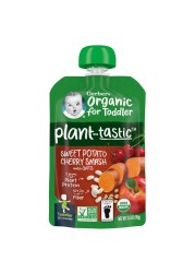 Gerber Organic Plant-tastic with Sweet Potato, Cherry Smash with Oats Puree Pouch for Toddler, 12 Months and Above, 99g