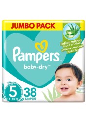 Pampers Baby-Dry Taped Diapers With Aloe Vera Lotion Size 5 (11-16kg) 38 Diapers