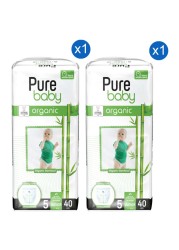 Pure Organic Baby Diaper Pants, Junior Size 5 (11-20 kg), 40 Diapers, Pack of 2,