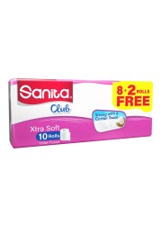 Sanita Club Extra Soft Toilet Paper Rolls 2 Ply 200 Sheet 11.2x9.6cm 22.4m 10 Rolls