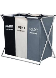 Doreen Laundry Clothes Hamper Sorter Basket Bin Foldable with Aluminum Frame, Clothes toys Waterproof Organizer Bag, Washing Storage Dirty Clothes Bag for Bathroom Washroom Bedroom (3sections)（GC1755A