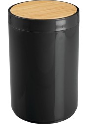 Black Waste Bin With Bamboo Lid