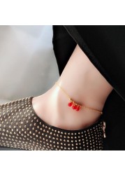 Aiwanto Beautiful Anklet for Ladies Ankle Chain Gold With Red Pearl Bracelet