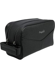 Classic Milano Leather Travel Toiletry Bag, Handbag, Clutch & Cosmetic Pouch – Travel Organizer, Spacious Case & Dopp Kit for Shaving, Makeup & Grooming Essentials – 202228 Black