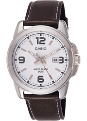 Casio - Watch For Men White Dial Leather Band - Mtp-1314L-7Avdf, Analog Display