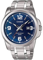 Casio - Watch For Men MTP-1314D-2A Enticer Series Silver Band Blue Dial With Date Dress