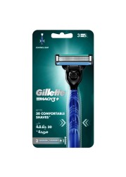Gilette Mach3 Razor Handle With Blades Silver 3 Razors