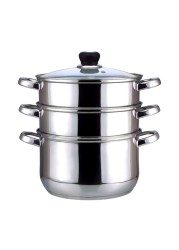 Wilson 3-Tier Steamer With Glass Lid Silver 28cm