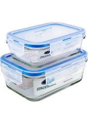 Mondex Glass Food Container With Clips Clear/Blue 350ml+700ml 2 PCS