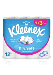 Kleenex Dry Soft Toilet Tissue Paper 2 Ply 12 Rolls x 200 Sheets Embossed Bathroom Tissue With A Touch Of Cotton