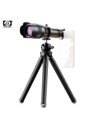 APEXEL-APL-JS60XJJ09 Metal 60X HD Phone Telephoto Zoom Lens Kit Monocular Telescope with Mini Extendable Tripod Eye Cup Metal Clip Portable Lens Bag Universal for Most Smartphones for Travel Hunting