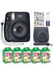 Fujifilm Instax Mini 11 Instant Camera Charcoal Gray + MiniMate Accessory Bundle &amp; Compatible Custom Case + Fuji Instax Film Value Pack (50 Sheets) Flamingo Designer Photo Album