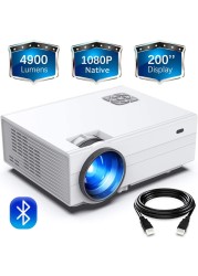 FunLites &nbsp; Bluetooth 1080P Projector,+80% Brightness Video Projector with 200&quot; Display 60,000 Hrs Led Home Theater Projector,Native 1080P Compatible with Fire TV Stick,PS4, HDMI, VGA, AV and USB