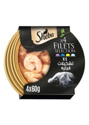Sheba Filets Selection in Gravy Wet Food for Cats, 60g Pack of 4