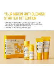 SOME BY MI Yuja Niacin Anti-Blemish Starter Kit - Includes Toner 30ml + Serum 10ml + Gel Cream 30g + Sleeping Mask 20g - For Natural Brightning of Skin - Set of 4 Travel Kit