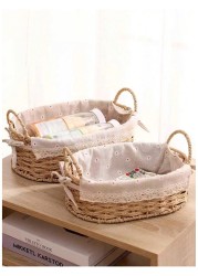 Set of 2 Eco-Friendly Oval Handwoven Storage Baskets with Handles, Durable Woven Bins with Sturdy Frame and Removable Liners for Home Organization in Living Room, Bedroom, Bathroom and Nursery-Beige