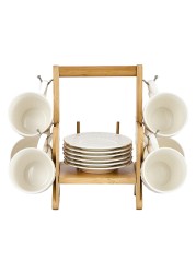 Shallow S&amp;A Coffee Cup and Saucer Set with Bamboo Stand 90ml 12 PCS