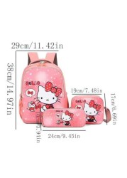 Sanrio 1pc Hello Kitty Kulomi 3 Piece Backpack Set Cartoon Print KT Cat Suitable For Middle High School Includes Backpack Shoulder Bag Pencil Case Great For Campus Back To School Outings And Gifts