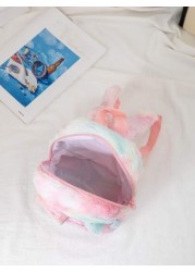 Girls Random Color Block Cartoon Embroidered Fluffy Classic Backpack