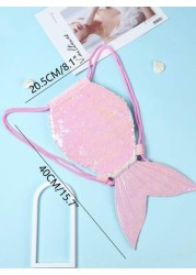 Mermaid Glitter Sequin Drawstring Backpack For Kids Ideal For Traveling Gifting And Cross Border Activities