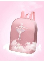 1pc Solid Color Zipper Closure Oxford Cloth Embroidered Dancer Motif Cute Backpack With Separate Shoe Compartment Suitable For Daily Use