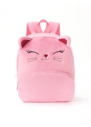 1 piece pink cute cartoon embroidered kitten plush large capacity children s backpack for girls and children classic backpack for children suitable for daily travel holiday gift