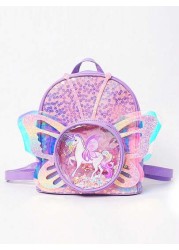 Kids Creative Fashionable Backpack Cartoon Unicorn Sequined Laser Transparent Butterfly Wing Design Double Shoulder Bag
