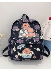 1pc Nylon Zipper Closure Fashionable And Cute Capibara Backpack Niche Design Adjustable Shoulder Straps Comfortable And Versatile Suitable For Daily Travel Backpacks And Highly Attractive Bags Suitabl