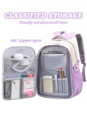 1pc Large Capacity Multi Pocket School Backpack For Girls Cartoon Bear Purple Backpack Outdoor Travel Bag With Coin Pocket Padded Shoulder Strap Fashion Versatile Polyester Suitable For Teenage Girls