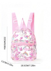 1 Pc Waterproof Pink Unicorn Cute Children s Backpack Girl s Rainbow Love Graffiti Adjustable Shoulder Strap School Bag Outing And Outing Backpack With Front Pocket Storage Suitable For Daily Commutin