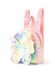 1pc Children Girl Cute Butterfly Color Sequenant Classic Backpack Classic Backpack Is Suitable For Little Girl Kindergarten Elementary School Students Daily Outdoor Travel Festivals Gift