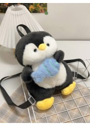 Children s Cute Cartoon Penguin Shape Plush Backpack Novelty Back To School Bookbag For Primary And Secondary School Students Lightweight Casual Travel Vacation Storage Backpacks Autumn And Winter New