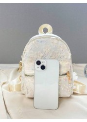 Fashionable Kids Casual Backpack With Small Flowers And Sequins