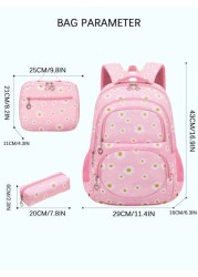 3pcs Set Backpack Set With Daisy Flower Pattern Suitable For Students School Backpack Lunch Bag Pencil Case Backpack