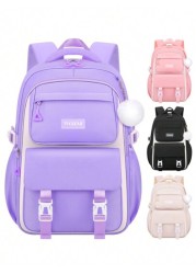 1pc Large Capacity Purple Pink Girl s Backpack Ideal For School Outdoor Trips Lightweight Comfortable Multi Purpose With Pendant Perfect Birthday Gift For Girls Must Have For Back To School