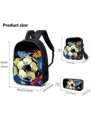 3pcs Set Soccer Themed 3D Printed Backpack Crossbody Bag Pencil Case 16 Inch Schoolbag Outdoor Travel Bag