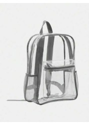 1pc Transparent Zipper Closure Backpack For School Use Fits Ages 9 13 Years