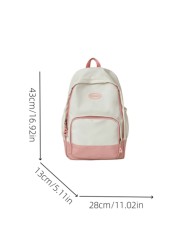 1pc New Style Casual Colorblock Student Backpack Waterproof Nylon Large Capacity Travel Schoolbag Without Decorations