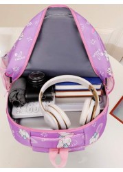 Girls Cute Double Shoulder Bags With Pen Pockets Featuring Rabbit Pattern Accents Commuting And Leisure Backpacks Available In Four Colors Black Blue Pink And Purple Adjustable Straps Large Capacity Z