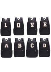 1pc Back To School Backpack Fashionable And Casual Large Capacity A Simple Solid Color Capacity Backpack For All Seasons DIY 26 Letter Flower Backpacks With Nylon Zipper Closure Suitable Daily Travel