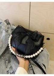 1pc Sweet Bow Solid Color Small Bag Retro Fashion Square Casual Pearl Chain Messenger Bag Cute Elegant Coin Purse Pu Material Flip Cover Magnetic Buckle Applicable Suitable For Daily Use When Out Shop