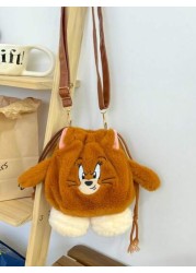 TOM AND JERRY TOM AND JERRY Shoulder Bag Cat And Mouse Bucket Bag Tom Cat Crossbody Hand Tied Drawstring Bag Bucket Bag