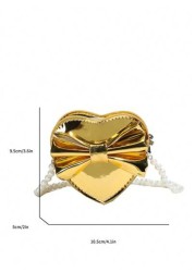 Holographic Pearl Strap Crossbody Bag With Bow Heart Design Girls Shoulder Bag