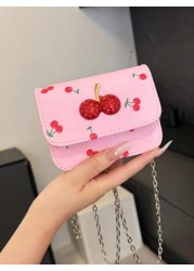 Fresh Cherry Print Mini Small Bag Foreign New Summer Cute Sweet Mini Lipstick Bag Chain Crossbody Headphone Bag Shoulder Bag Korean Fashion Crossbody Bag