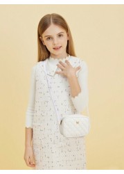 1pc Girls Metal Bowknot Diamond Grid Stitching Simple Versatile Lightweight Shoulder Crossbody Bag