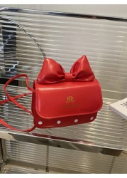 1PC Printed Polka Dot Three Dimensional Bow Underarm Bag Messenger Shoulder Girl s New Fashion Simple Small Square Summer Versatile Commuter Bag Magnetic Design Meet Basic Storage Needs Strong Practic